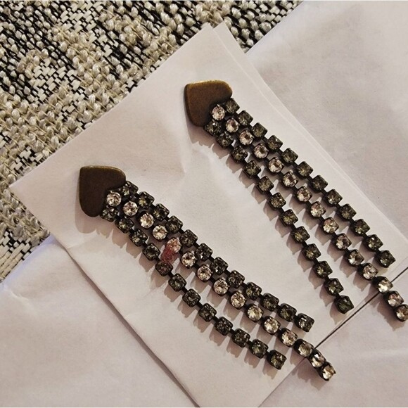 Sabika Black Diamond & Clear Tiara Crystals Silver Heart Dangle Earrings 2.25" - Picture 2 of 6